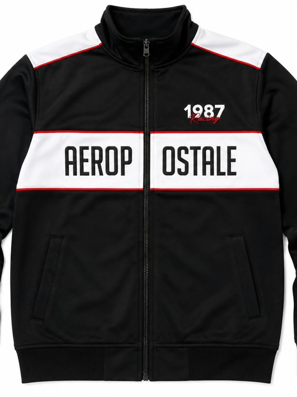 Aeropostale Black, White & Red Racing Track Jacket